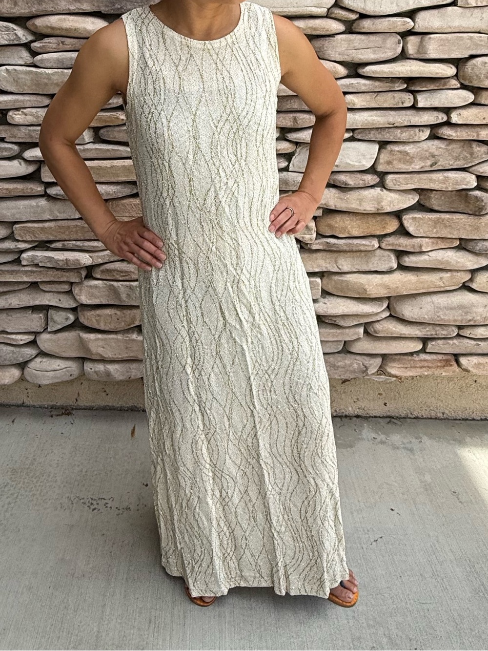 Ronni Nicole Sleeveless Cream Maxi Dress with Textured Knit